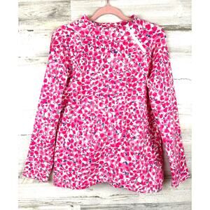 T by Talbots Womens M Pink White Floral Active Sweatshirt Zip Shoulder Top